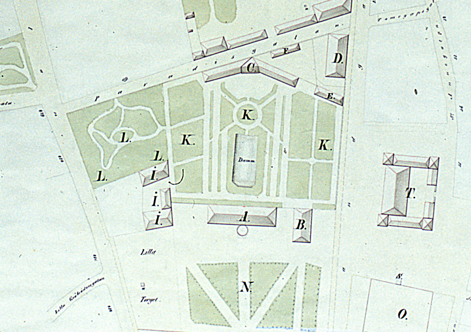 Excerpt of a map from 1856 of the University's buidlings