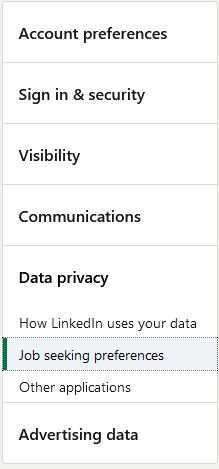 LinkedIn settings menu