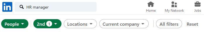 Screenshot of search filters on LinkedIn
