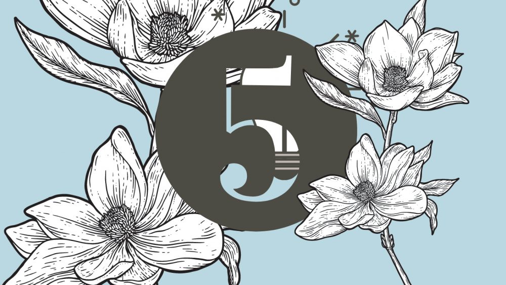 Number five and flowers