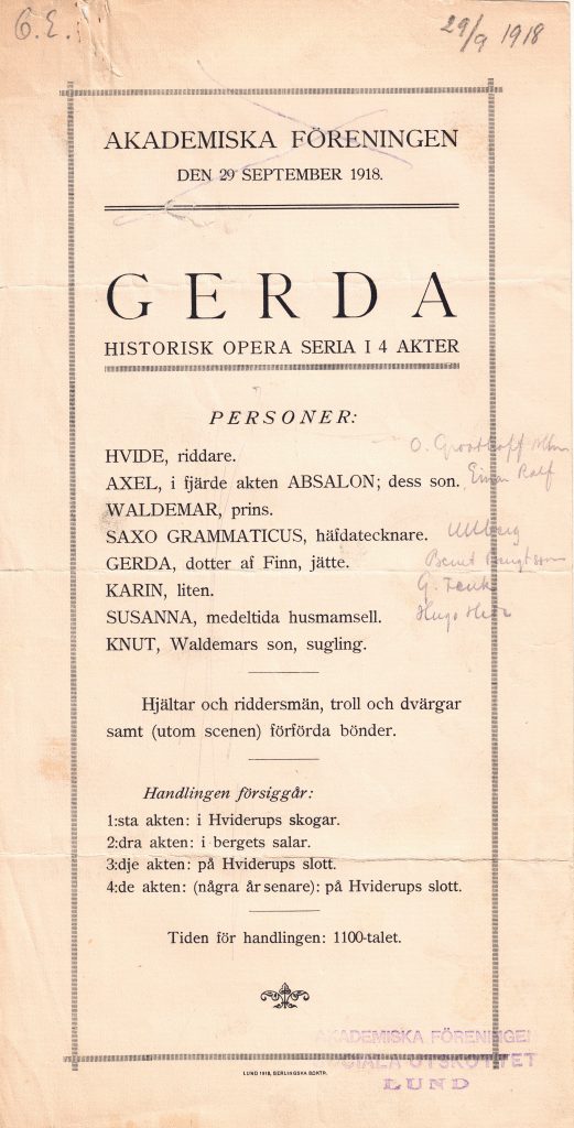 Program for jubilee performance, Gerda