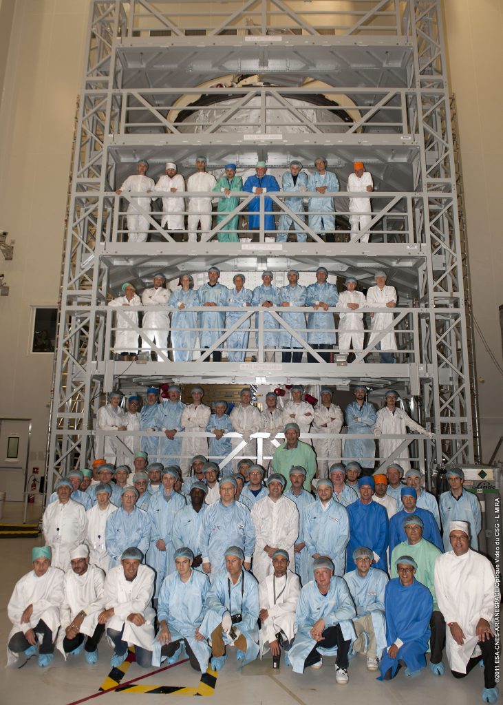 Big group of people at space station