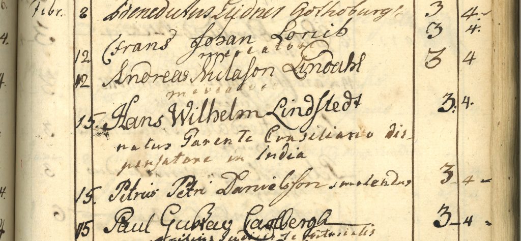 Old hand writing depicting the enrollment 