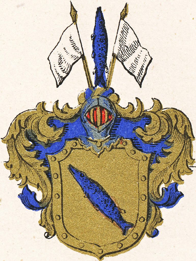 The coat of arms of the noble family of Gedda depicts a northern pike