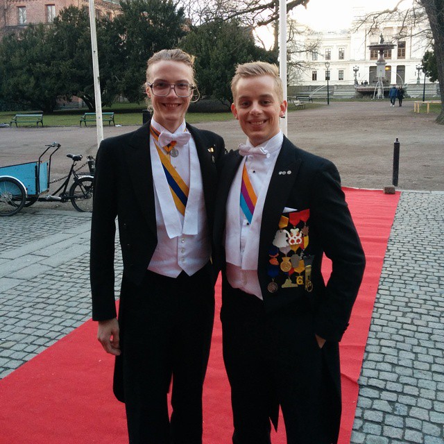 Tom attending a ball in Lund with his closest friend Gustaf Strand.